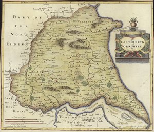 Mapa do East Riding of Yorkshire (gravura a cores)